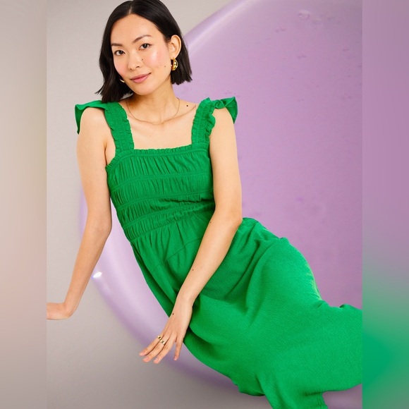 NWTS💓GAP OLD NAVY XL💓SPRING GREEN GAUZE CREPE FLUTTERED SLEEVE MIDI SUNDRESS - Picture 10 of 15